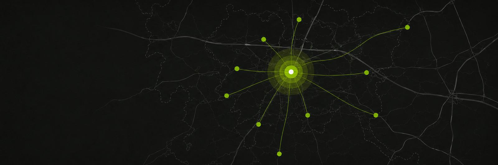 Schematische Karte des Großraums Augsburg: Augsburg im Zentrum, davon ausgehend Verbindungen zu Gersthofen, Neusäß, Stadtbergen, Diedorf, Bobingen, Königsbrunn, Schwabmünchen, Mering, Friedberg und Aichach.