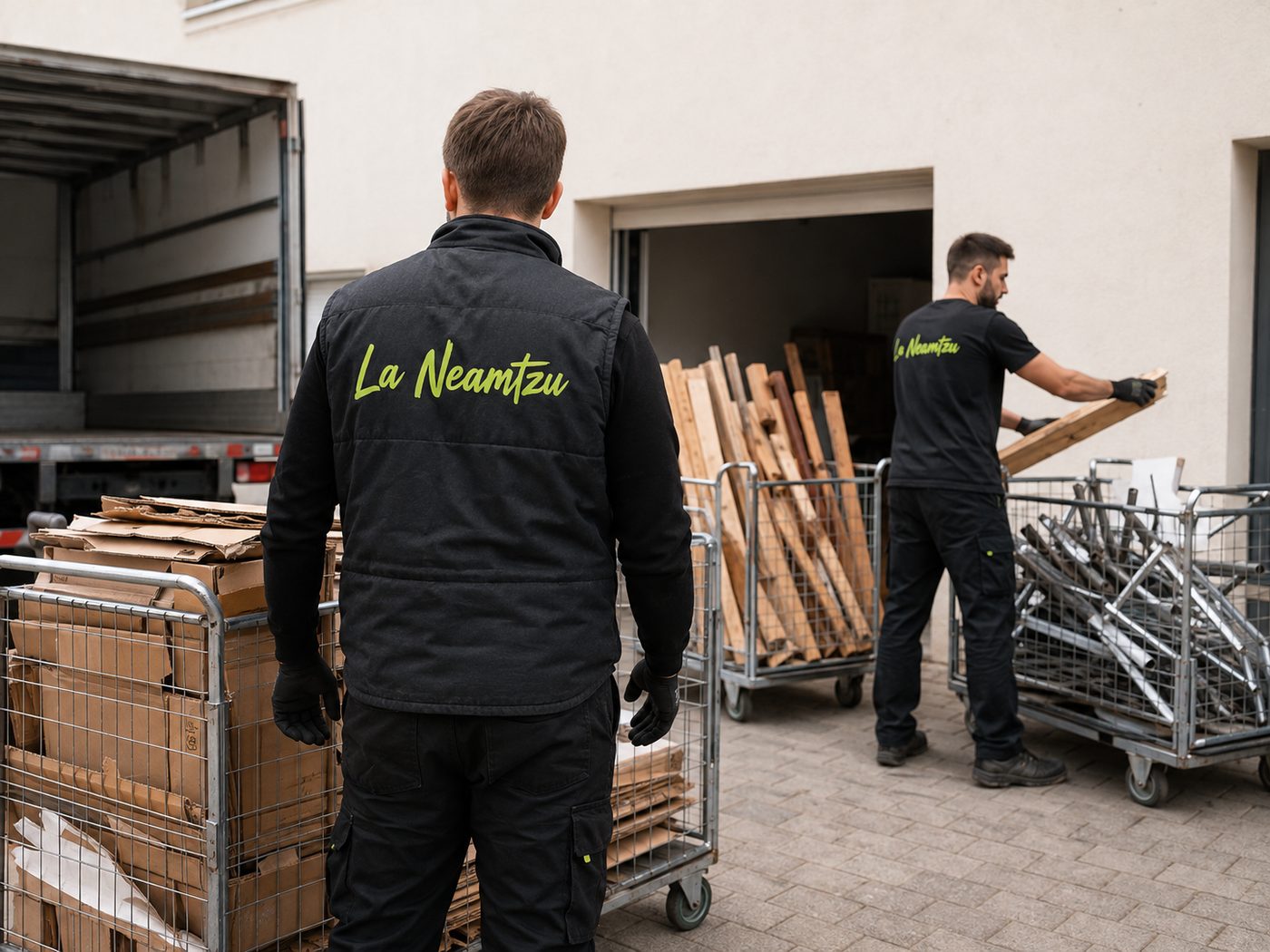Sortierte Wertstoffe werden für die fachgerechte Entsorgung verladen